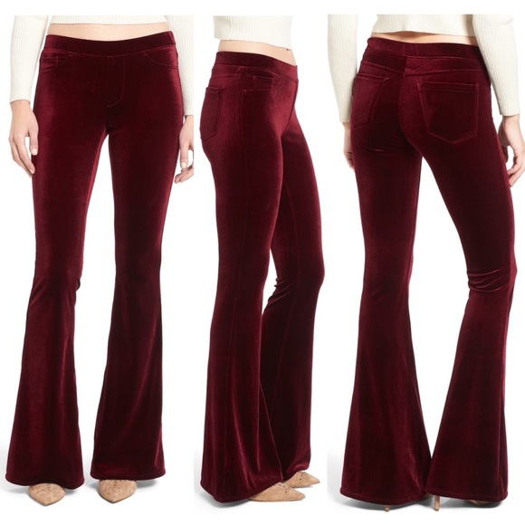 burgundy velvet flare pants